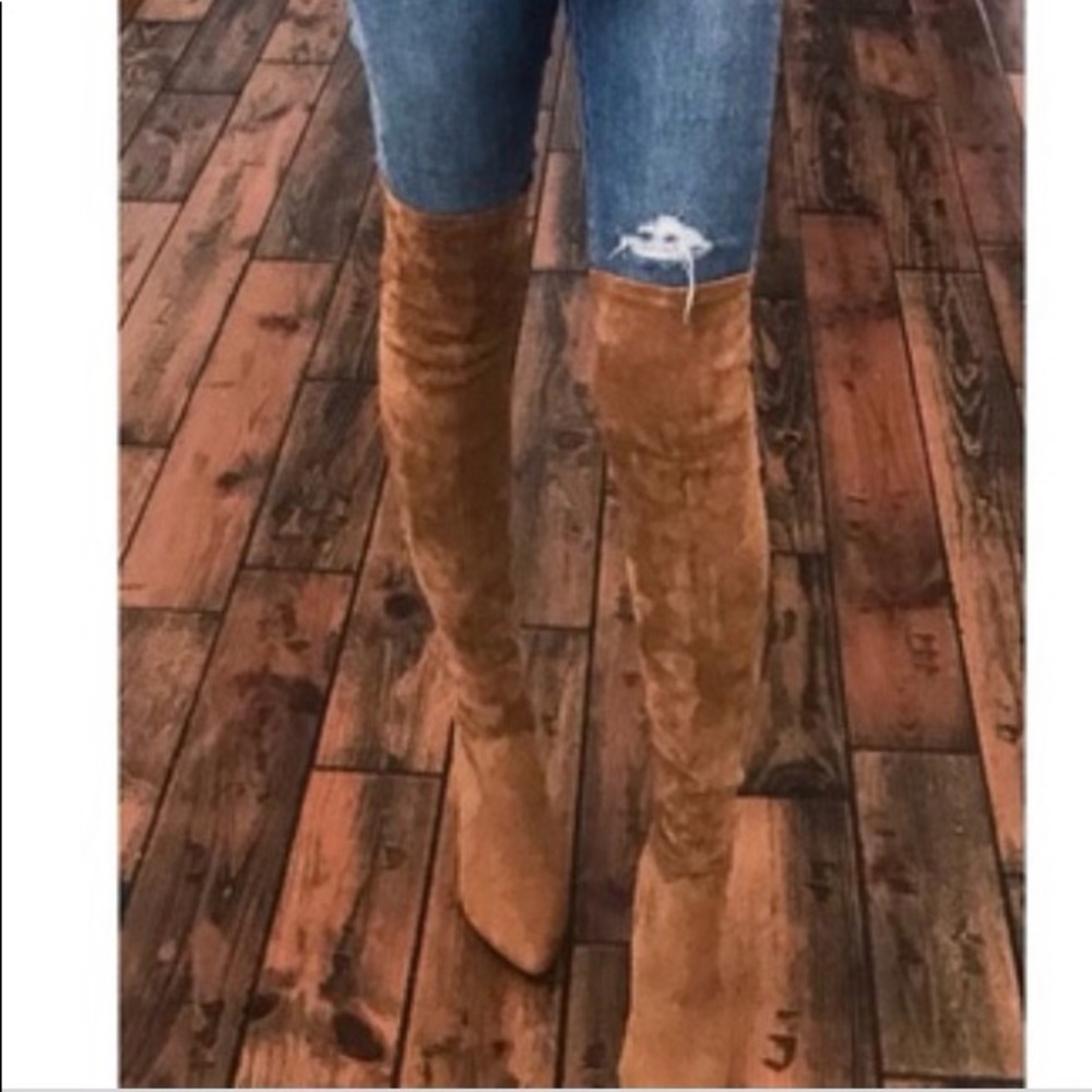 Aquatalia cognac suede thigh high or slouch boot